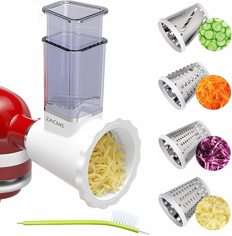ZACME Updated Shredder Cheese Grater Attachment for KitchenAid Stand Mixers, Salad Machine with Vegetable Slicer, Salad Maker, Food Slicers Slicer Shredder Attachment with 4 Blades Dishwasher Safe - Image 1